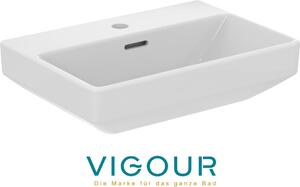 Lavabo da appoggio VIGOUR DERBY V3 edge 50x35 cm PflegetectPlus con foro per rubinetto e troppopieno, bianco