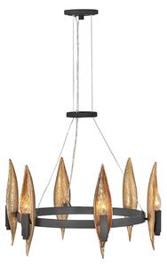 Lampadario Contemporaneo Willow Acciaio Nero Carbone Oro Deluxe Oro 6 Luci E14