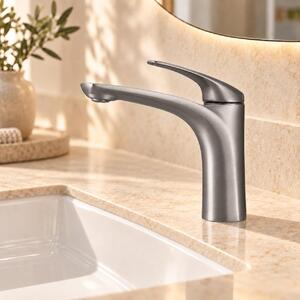 Rubinetto per lavabo, miscelatore monocomando - Altezza standard - Ottone - Grigio opaco