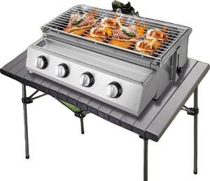 Barbecue a gas, acciaio inox, regolabile in altezza, funzionamento senza fumo, riscaldamento rapido a un solo stadio