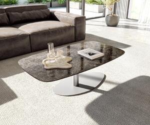 DELIFE Tavolino Edge Boot 120x70 cm Vetroceramica Emperador Extra Lucidato Marrone scuro Vibany Acciaio inossidabile spazzolato