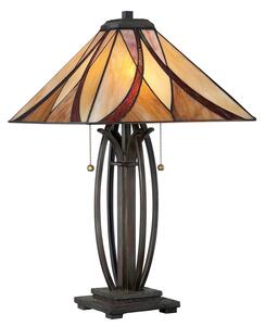 Lampada Da Scrivania Tiffany Asheville Metallo Bronzo Valiant 2 Luci E27