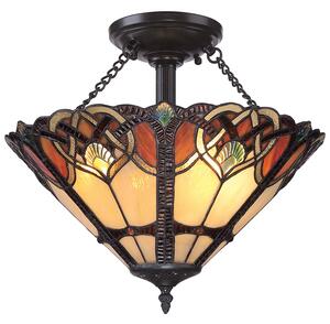 Lampadario Tiffany Cambridge Acciaio Bronzo Vintage 2 Luci E27