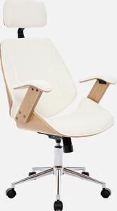 Sedia da ufficio con rotelle, effetto legno curvato e Pelle finta, Bianco