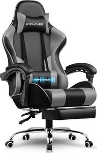 Sedia da gioco GTPLAYER, sedia da ufficio, sedia ergonomica per PC, poltrona da gioco con supporto lombare massaggiante, poggiapiedi e poggiatesta, ecopelle grigia