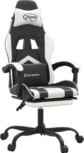 Sedia da Gaming con Poggiapiedi Nero e Bianco in Pelle finta