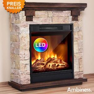 Caminetto elettrico Ambiness Terrano | 2 impostazioni di calore 1000W e 2000W | LED - effetto fiamma 3D | incluso timer e termostato con telecomando | protezione contro il surriscaldamento | vetro temperato