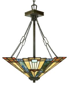 Lampadario Tiffany Inglenook Metallo Bronzo Valiant Piramide 3 Luci E27