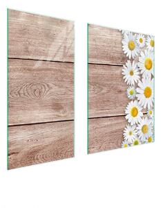 Piastre copri fornelli 2 pezzi 75x52 Copri piano cottura in Vetroceramica tagliere in vetro margherita legno
