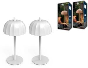 Lampada da tavolo Northpoint LED Umbrella a batteria, dimmerabile, con comando touch, per interni ed esterni, IP44, luce bianca calda, set da 2 pezzi, bianco