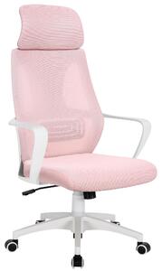Sedia da ufficio con supporto lombare in tessuto a rete; sedia da scrivania con funzione oscillante; sedia girevole ergonomica con schienale regolabile e traspirante; colore: bianco/rosa