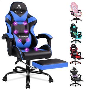 Sedia da gaming - Sedia da ufficio - blu - Massaggio 8 punti - Fino a 180 kg - Poggiapiedi retrattile