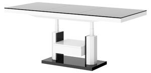Tavolino di design con cassetto HM-120, lucido, regolabile in altezza in continuo, allungabile, tavolo da pranzo