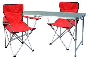 Set da campeggio composto da 3 elementi, colore rosso: 2 sedie con custodia e 1 tavolo di dimensioni extra large