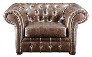 Poltrona Chesterfield in pelle invecchiato - Marrone - CLOTAIRE