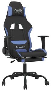 Sedia da gaming vidaXL con poggiapiedi, tessuto nero e blu