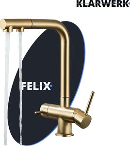 Felix | Rubinetto a tre vie estraibile Premium Gold Matt | Rubinetto da cucina con osmosi in acciaio inox | Rubinetto miscelatore - 360 gradi | Filtro