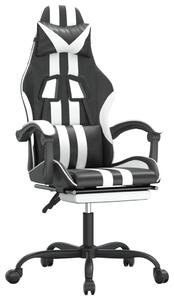 Sedia da Gaming Girevole Poggiapiedi Nero e Bianco Pelle finta
