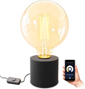 SSC-LUXon NAMBI lampada da tavolo vintage nera incl. lampadina Smart WiFi E27 LED a globo - Lampada da tavolo con cavo e interruttore Controllo tramite app e voce