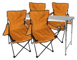 Set da campeggio composto da 5 pezzi, colore arancione: tavolo con altezza regolabile e sedie