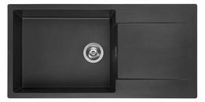Lavello in granito Reginox con scolapiatti, vasca sinistra, Amsterdam 540 Black Silvery 54x44 cm R30806