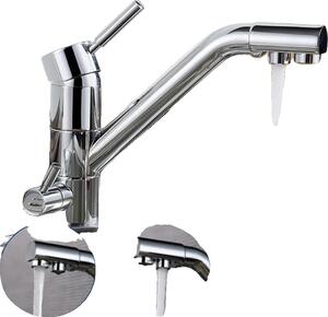 Rubinetto da cucina con filtro dell'acqua, girevole a 360°, con due maniglie, argento, G3/8