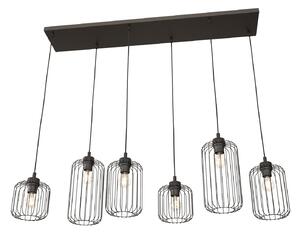 Sospensione Minimal Industrial Vander 6 Luci Lineari Nera