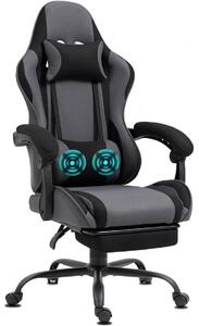 Delman Sedia da ufficio in tessuto Poltrona da gioco Poltrona da gioco ergonomica con poggiapiedi Poggiatesta Massaggio Cuscino lombare Sedia da gioco Sedia girevole 02-0040 Grigio