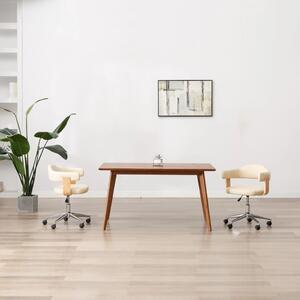 The Living Store Sedia da ufficio girevole in legno curvato e Pelle finta color crema