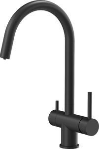 Miscelatore da cucina QUADRON Miscelatore a tre vie CAREN 360°, colore: nero opaco, altezza: 35 cm Miscelatore da cucina in acciaio inox, rubinetto da cucina