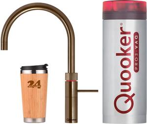 "Miscelatore per lavello QUOOKER FUSION Round VAQ PRO3 in ottone patinato e 100°C (3FRPTN)" (a 2 colonne) con funzione di acqua bollente a 100°C *Comprende vasca termostatica