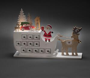 Sagoma in legno a LED Konstsmide, "Calendario dell'Avvento con slitta", timer 6 ore, 3 diodi bianco caldo, a batteria, per interni, cavo trasparente, batteria: 2 x AAA 1,5V (escl.) - 3263-210