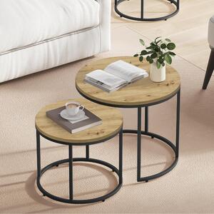 Set da 2 tavolini da caffè rotondi, tavolini laterali in stile industriale, design 2 in 1, superficie resistente ai graffi, aspetto artigianale per il soggiorno, con gambe nere
