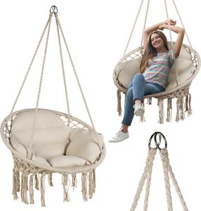 Luverno® Poltrona sospesa con cuscino - Diametro 62 cm - Fino a 150 kg - Pouf, altalena per esterni, giardino, balcone, casa