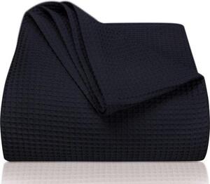 Famanu, coperta in pile, 220 x 240 cm, motivo waffle, 100% cotone, colore nero