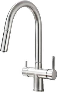 Rubinetto da cucina, doppia maniglia per acqua calda e fredda, ugello estraibile, nichel spazzolato