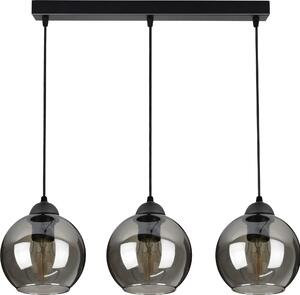 Lampada a sospensione con 3 paralumi in vetro nei colori nero e trasparente, 3x E27