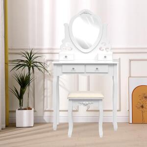 Tavolo da trucco 3 pezzi con specchio, 4 cassetti e sgabello HDT04-WEI bianco