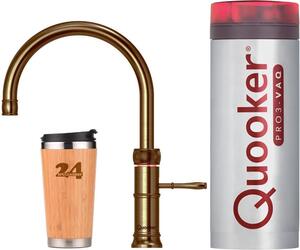 QUOOKER CLASSIC FUSION Round VAQ PRO3 ottone patinato e rubinetto 100°C (3CFRPTN) Miscelatore per lavello con funzione acqua bollente 100°C Incl. tazza termica