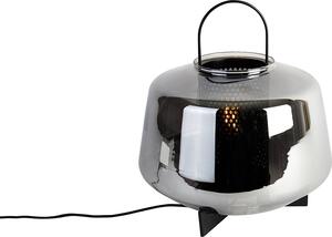 QAZQA - Lampada da tavolo Art Déco nera con vetro fumé 30 cm - Kevin I Soggiorno I Camera da letto - Rotonda - LED adatto E27
