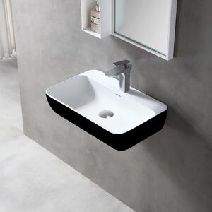 Lavabo a parete Lavabo da appoggio TWG201 - Fusione minerale - Nero / Bianco opaco - 60 x 40 x 14 cm