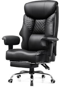 COMHOMA sedia da gioco per persone alte e pesanti, sedia da ufficio ergonomica fino a 180 kg, cuscino di seduta 3D, regolabile con poggiapiedi, Finto cuoio, nero