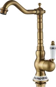 Rubinetto per lavabo, finitura ottone antico, miscelatore monocomando, alto antico