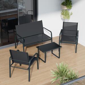 Set di mobili da giardino Mondeer, 4 pezzi, divano con braccioli e tavolo in vetro, resistente alle intemperie, per balcone o terrazza, nero