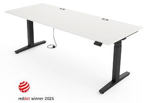 Scrivania regolabile in altezza Yaasa Desk Expert, elettrica, 200 x 80 cm, bianca/nera – Stabilità di prima qualità, sistema di sollevamento automatico e passacavo