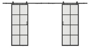 Porta scorrevole doppia con sistema a binario - alluminio e vetro di sicurezza satinato - 2 x 205 x 83 cm - WILDEN II