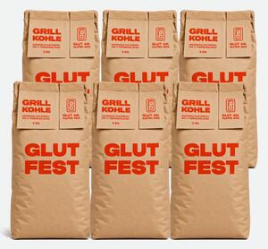 Gulfest, sacchi di carbone per barbecue, 6 sacchi da 3 kg - dimensione 20-80 mm | 100% carbone di faggio e quercia - ideale per un barbecue rilassato di carne e altri alimenti | C44-Zittau