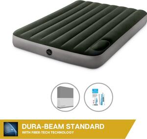 Letto ad aria Intex - 2 persone - 137 x 191 x 25 cm - Verde - Con pompa a pedale incorporata + lenzuola antracite + set di riparazione