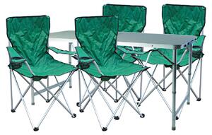 Set di mobili da campeggio da 5 pezzi, verde: 4 sedie con borsa inclusa + 1 tavolo XXL