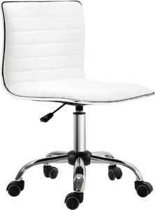 Sedia da ufficio Fortuna Lai senza braccioli, regolabile in altezza 78-90H cm, sedia cosmetica con schienale, fino a 120 kg, pelle, bianca